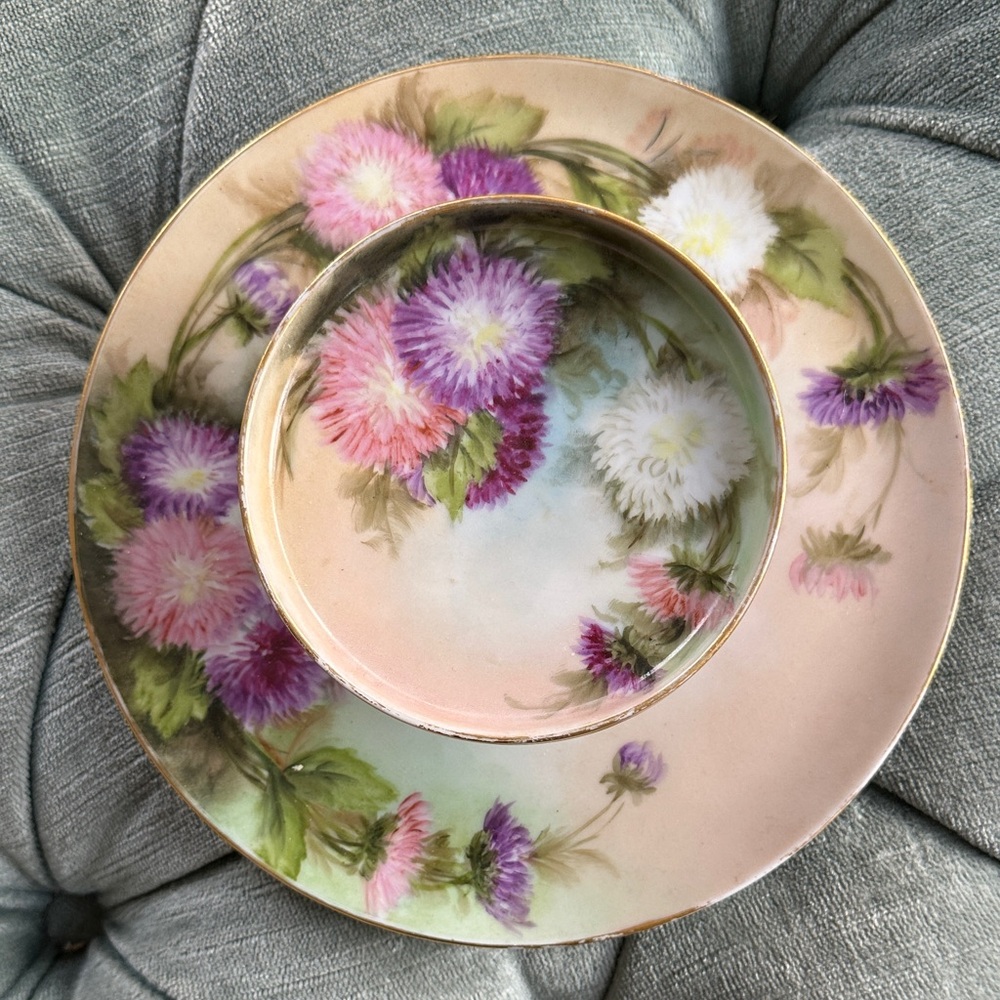 Antique 2 tier Floral Porcelain serving plate